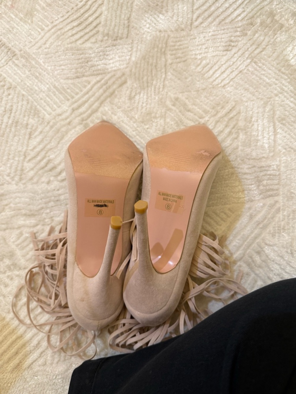 Fringe Pointed-Toe High Heels in Taupe - Picture 8 of 11